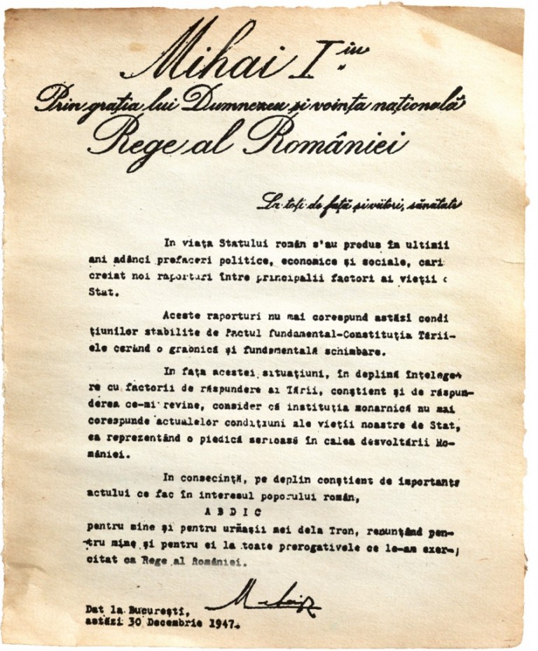 30 decembrie 1947: regele a fost constrâns să semneze decretul de abdicare VIDEO