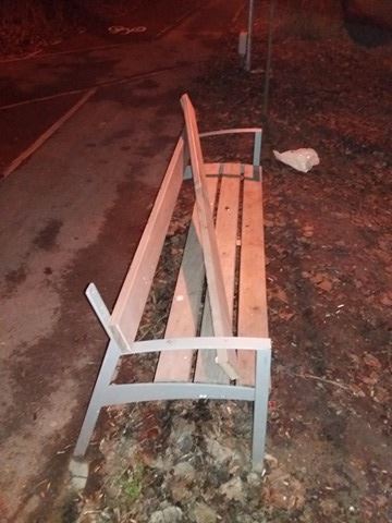 După o ceartă cu iubita, un student beat s-a răzbunat pe mobilierul din parc, până l-au calmat jandarmii