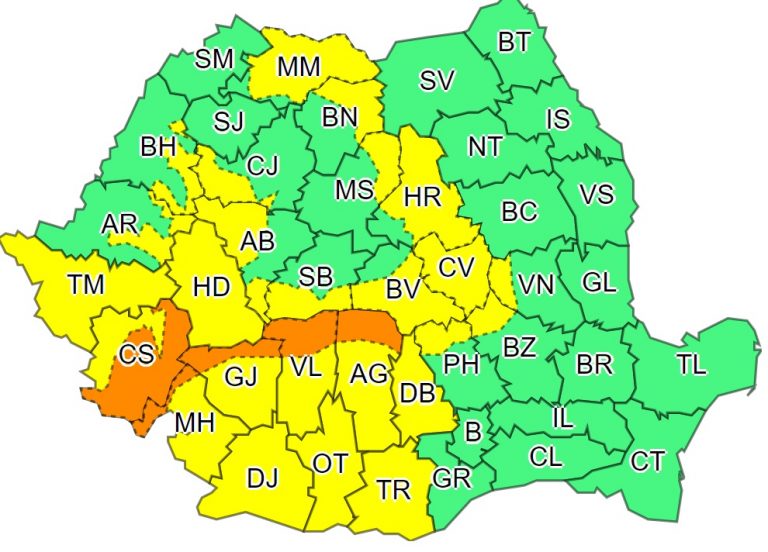 Banatul Montan sub cod portocaliu