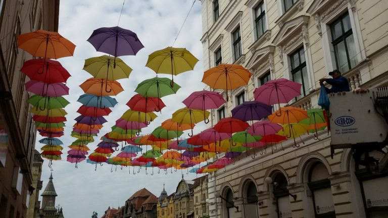 Bolta de umbrele colorate, din nou deasupra Timişoarei
