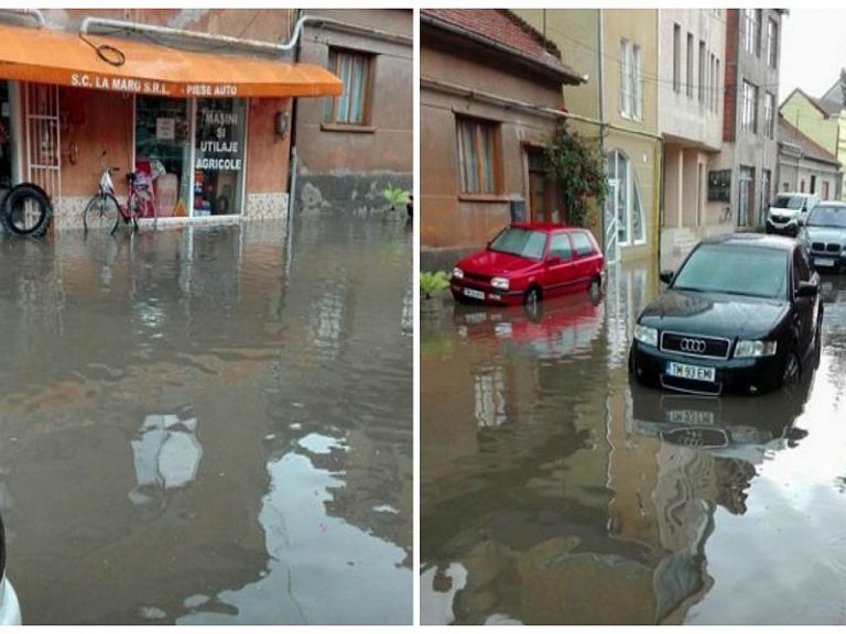 Inundații la Lugoj! Ploaia a făcut prăpăd, mașinile au rămas blocate în apă!