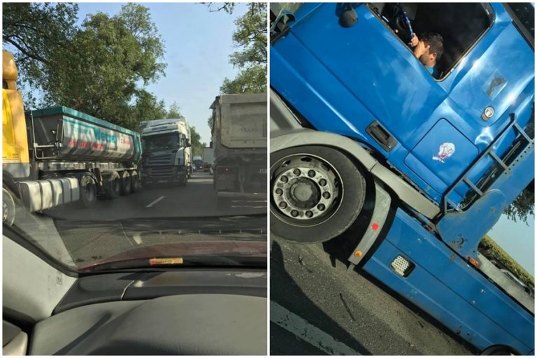 Grav accident în vestul țării. Trei tiruri implicate!