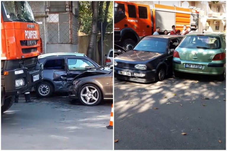 Trei mașini ditruse în urma unui accident în Calea Aradului (video)