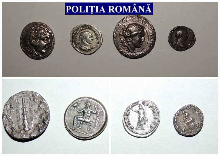 Monede de pe vremea lui Alexandru cel Mare recuperate de polițiștii din vestul țării