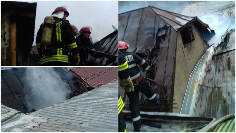Incendiu la o casă din Banat! Pompierii se luptă să stingă focul întețit de vântul puternic. Foto