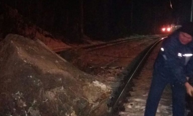 Circulație feroviară oprită pe o rută din Banat, după ce mai multe stânci au căzut pe calea ferată