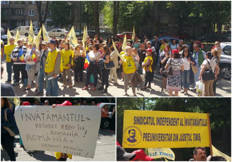 Protest al profesorilor din Timișoara. Doar 50 de dascăli au ieșit în stradă! Foto-video