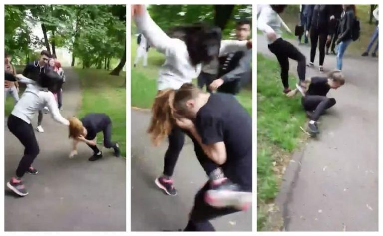 [VIDEO] Bătaie cruntă între două eleve într-un parc din Timişoara. Zeci de copii le-au încurajat să se bată