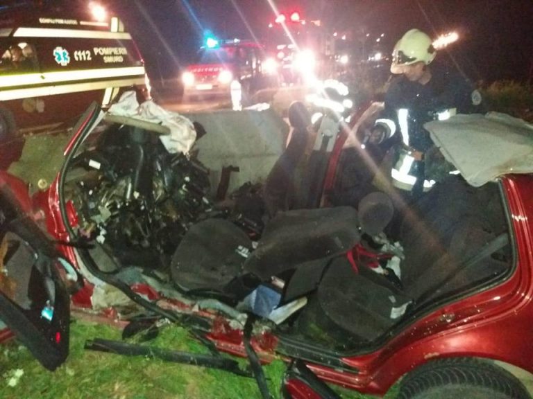 Oameni prinși între fiarele unei mașini făcute zob. Tragedie, azi-noapte, pe un drum din Banat. Foto