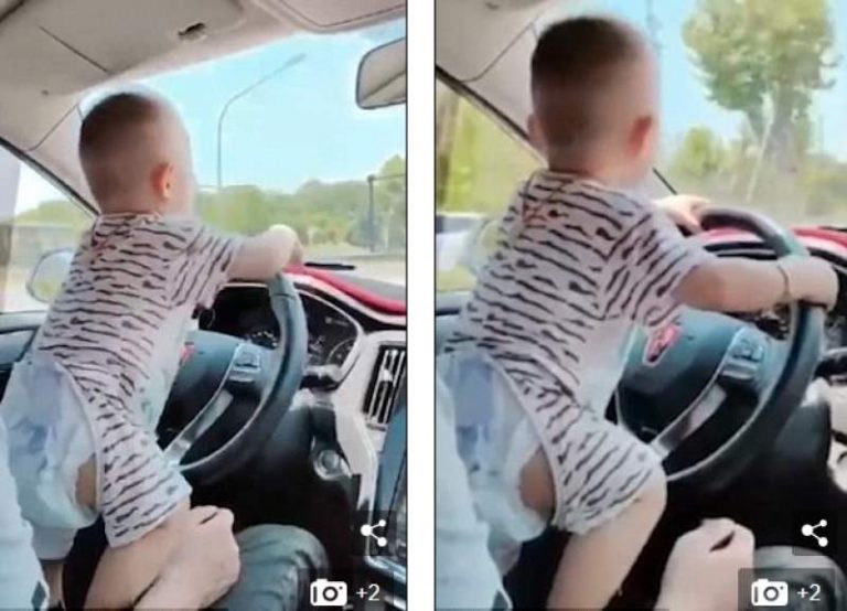Imagini șocante cu un bebeluș la volan circulă pe Internet! Tatăl: ”bagă viteză!”