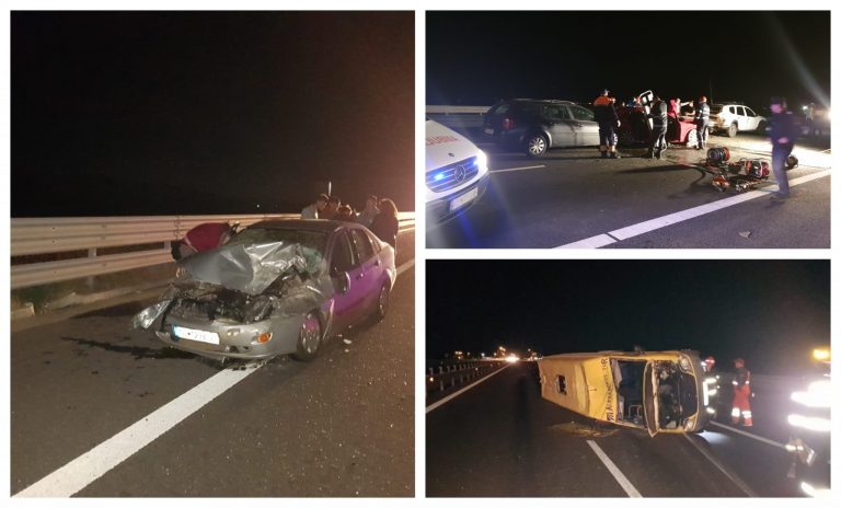 FOTO. Prăpăd pe autostradă, în vestul țării! Două accidente, șase mașini implicate și șapte victime!