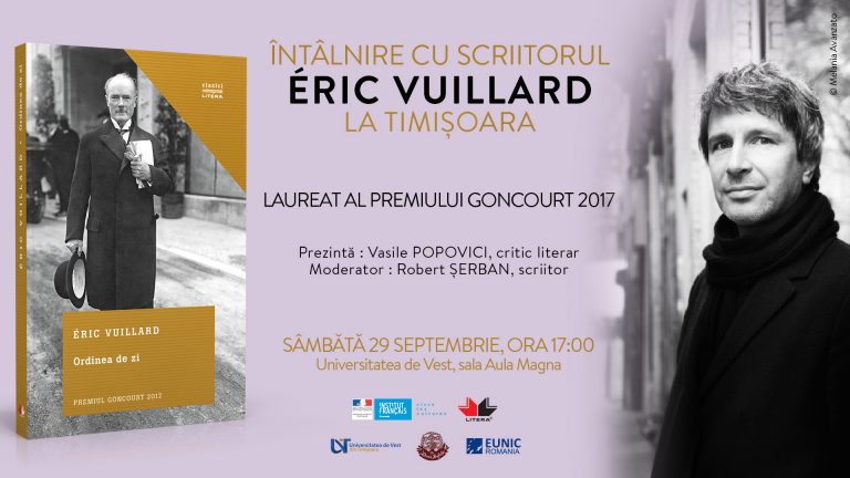 Éric Vuillard, laureatul Premiului Goncourt 2017, vine la Timișoara