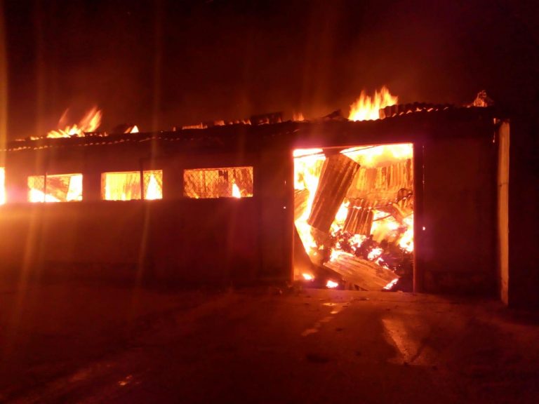 FOTO. Luptă grea cu flăcările la Jimbolia, unde arde o hală