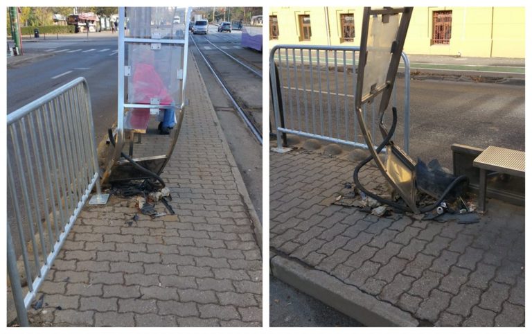 Statie de tramvai din Timișoara, distrusă după un accident. Foto