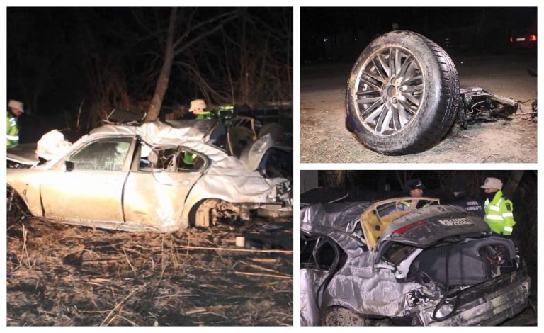 Tineri morți într-un accident cumplit. Au lovit cu mașina podețe, un copac și au zburat zeci de metri în aer