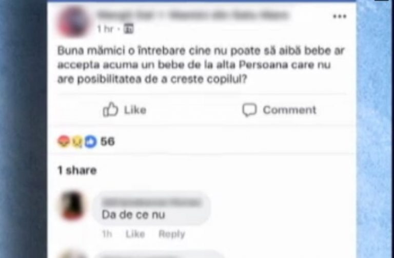 O mamă din România își scoate copilul la vânzare, pe Facebook. Spune că are datorii la bănci