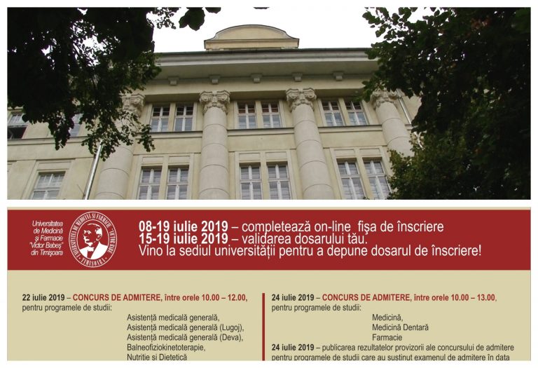 ADMITERE 2019 la Universitatea de Medicină și Farmacie din Timișoara. Peste 1000 de locuri disponibile