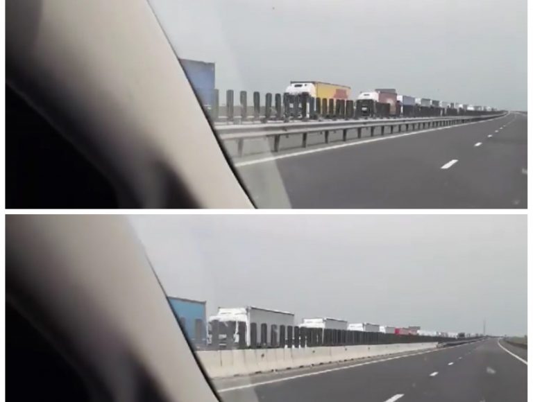 Aglomerație în vama Nădlac II și coloană de TIR-uri pe autostrada A1 Arad – Ungaria. VIDEO