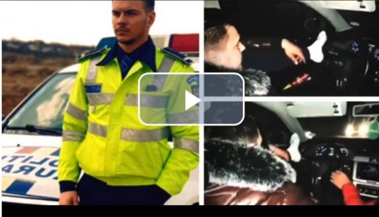 Polițistul ”mare barosan”, filmat cum conduce cu piciorul. Imagini sfidătoare