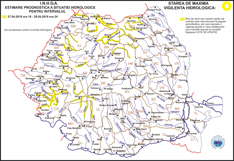 Cod galben de inundații pe mai multe râuri. Sunt afectate și cele din vestul țării