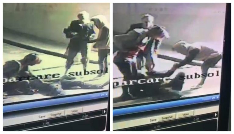 VIDEO. Tâlhărie la mall! Deghizați în femei, cu peruci și ciorapi de plasă, trei hoți au doborât un bărbat