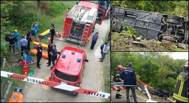 Autocar răsturnat într-o râpă din Italia. Un mort și 37 de răniți, între care și români