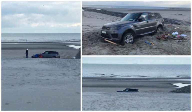 Un român a îngropat un SUV de lux pe o plajă din Belgia