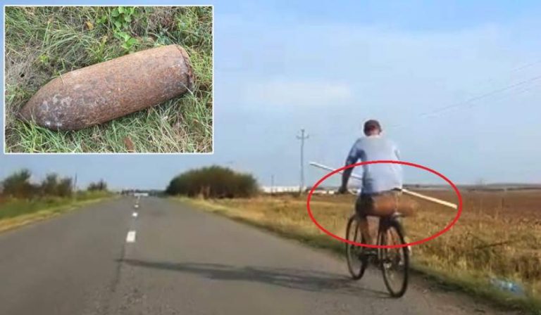 Bombă găsită pe câmp, cărată acasă cu bicicleta de un bărbat din vestul țării