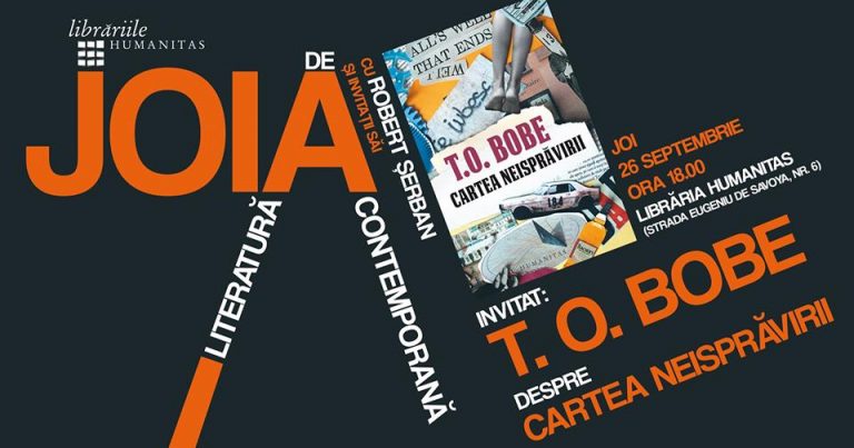 Scriitorul T.O. Bobe vine la “Joia de literatură contemporană”, de la librăria Humanitas