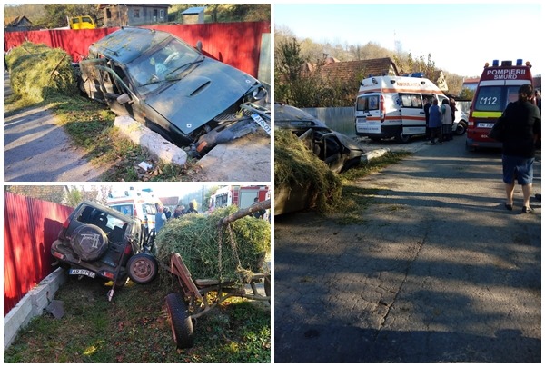 Update: Două persoane rănite, după ce mașina lor a ajuns în șanț. Șoferul suferise un atac cerebral la volan FOTO