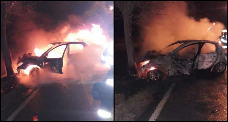 O mașină a luat foc în mers pe șoseaua care duce spre Aeroportul Timișoara