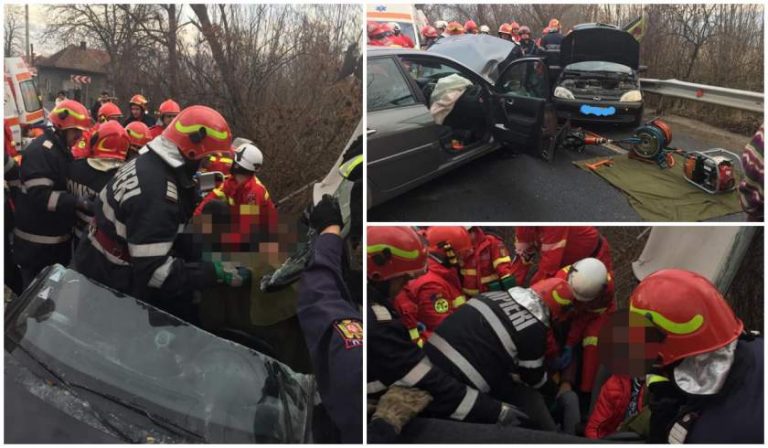 Accident grav: trei copile încarcerate după un impact frontal / VIDEO