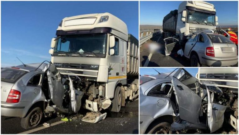 Accident cumplit: a intrat cu viteză în TIR, după ce a făcut infarct la volan