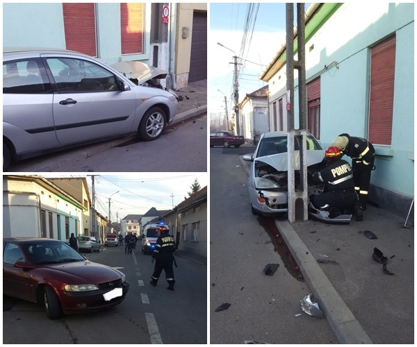Mașină înfiptă într-un stâlp, în Lugoj. Șoferul, la spital