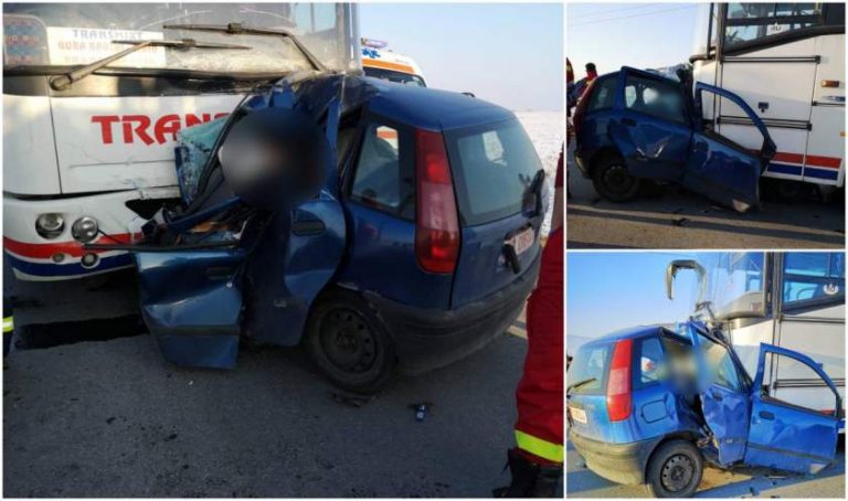 Accident mortal | Fiat Punto dezintegrat în impactul cu un autocar