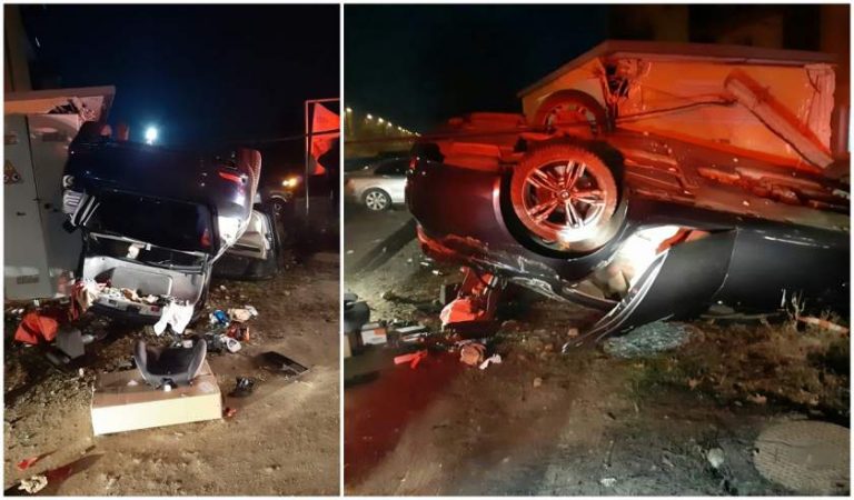 Accident grav la Timișoara: BMW răsturnat pe șosea