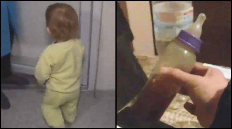 Fetiță de un an și jumătate, abandonată în frig. Lângă ea se afla un biberon umplut cu votcă și ceai!