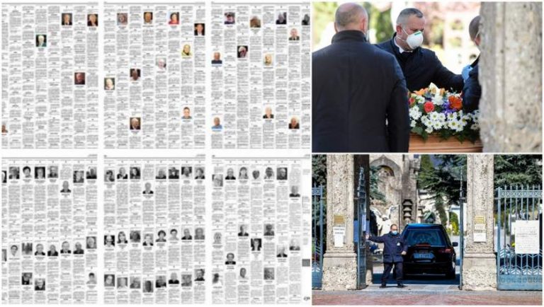 Imaginea situației dramatice din Italia: Rubrica de decese a unui ziar local din Bergamo se întinde pe 10 pagini