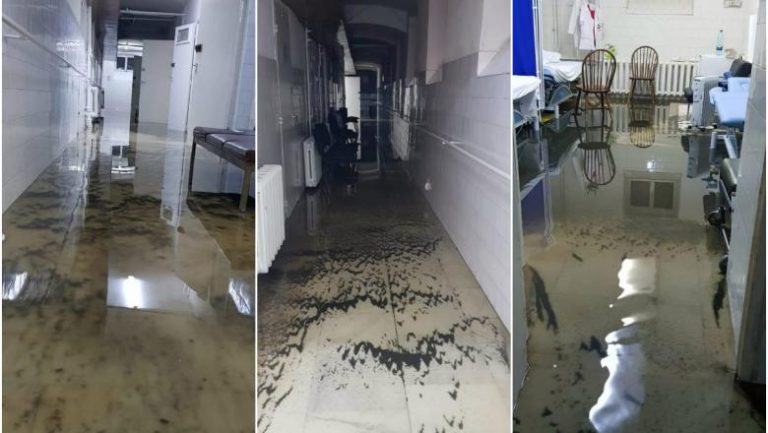 Spitalul județean din Arad, inundat după ploaia torențială de aseară FOTO