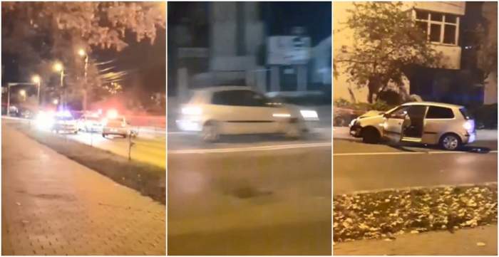 Urmărire cu focuri de armă: După 7 kilometri, șoferul fugar s-a înfipt într-un stâlp / VIDEO