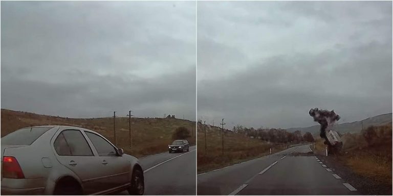 Accident spectaculos, filmat de un șofer care tocmai fusese depășit de victimă VIDEO