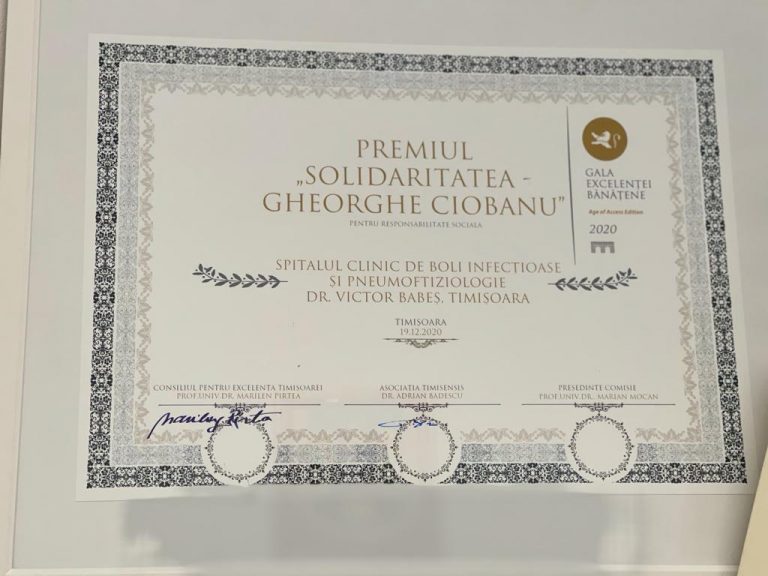 Premiu pentru Spitalul de Boli Infecțioase și Pneumoftiziologie „Dr. Victor Babeș” Timișoara