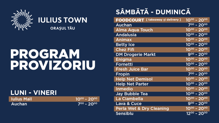 Iulius Town își modifică programul. Ce funcționează în weekend