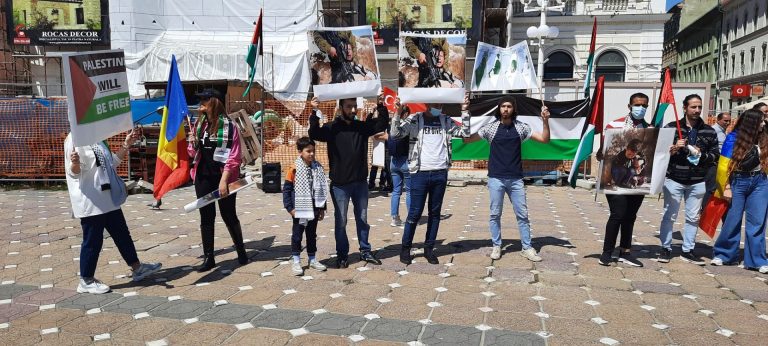 Palestinienii din Timișoara, la protest împotriva violențelor din Orient FOTO-VIDEO