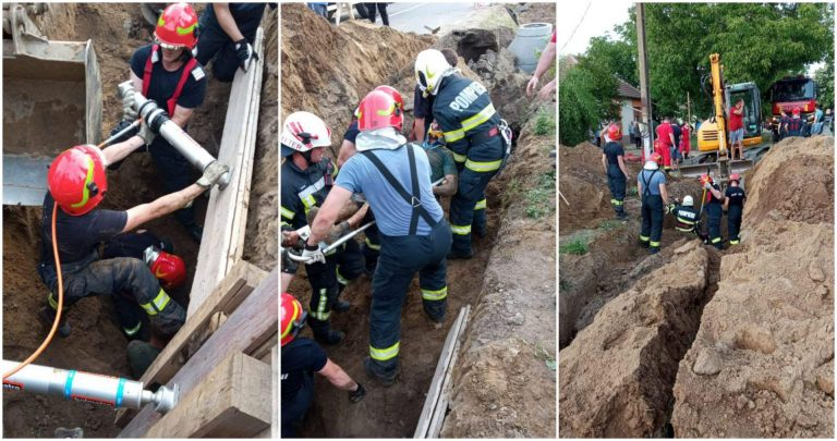 Două persoane au fost prinse sub un mal de pământ, lângă Timişoara. Una dintre victime este în stare gravă