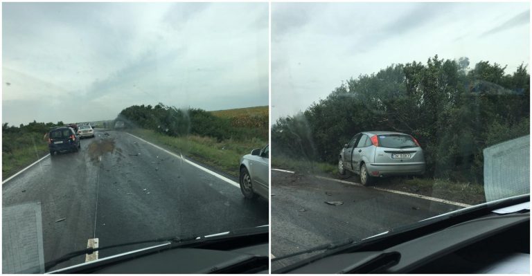 Circulație îngreunată între Săcălaz și Beregsău! Mașini răsturnate pe câmp