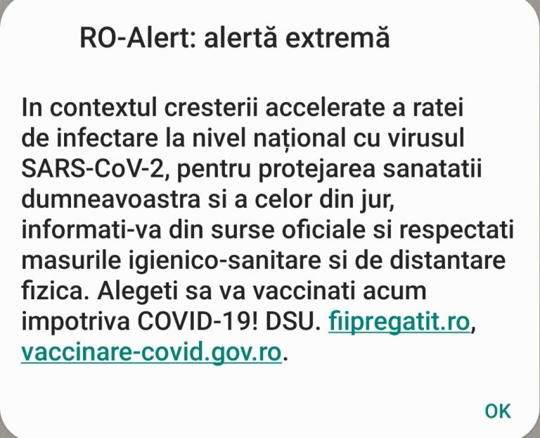 RO-Alert, mesaj de avertizare cu îndemn la vaccinare