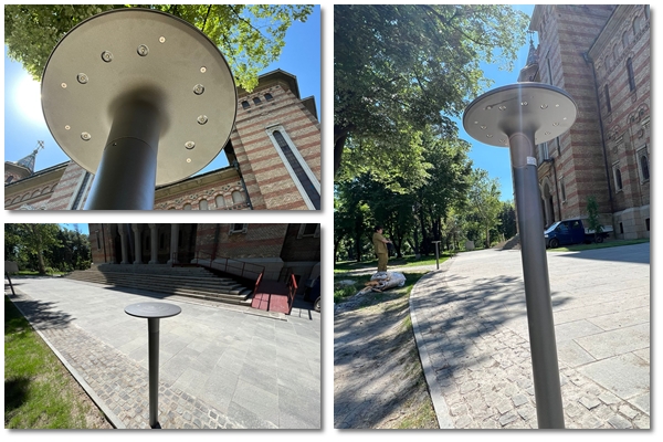 Corpuri anti-poluare luminoasă, în fața Catedralei Timișoara