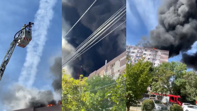 Incendiu la acoperișul unui bloc de pe strada F.C. Ripensia din Timișoara. VIDEO