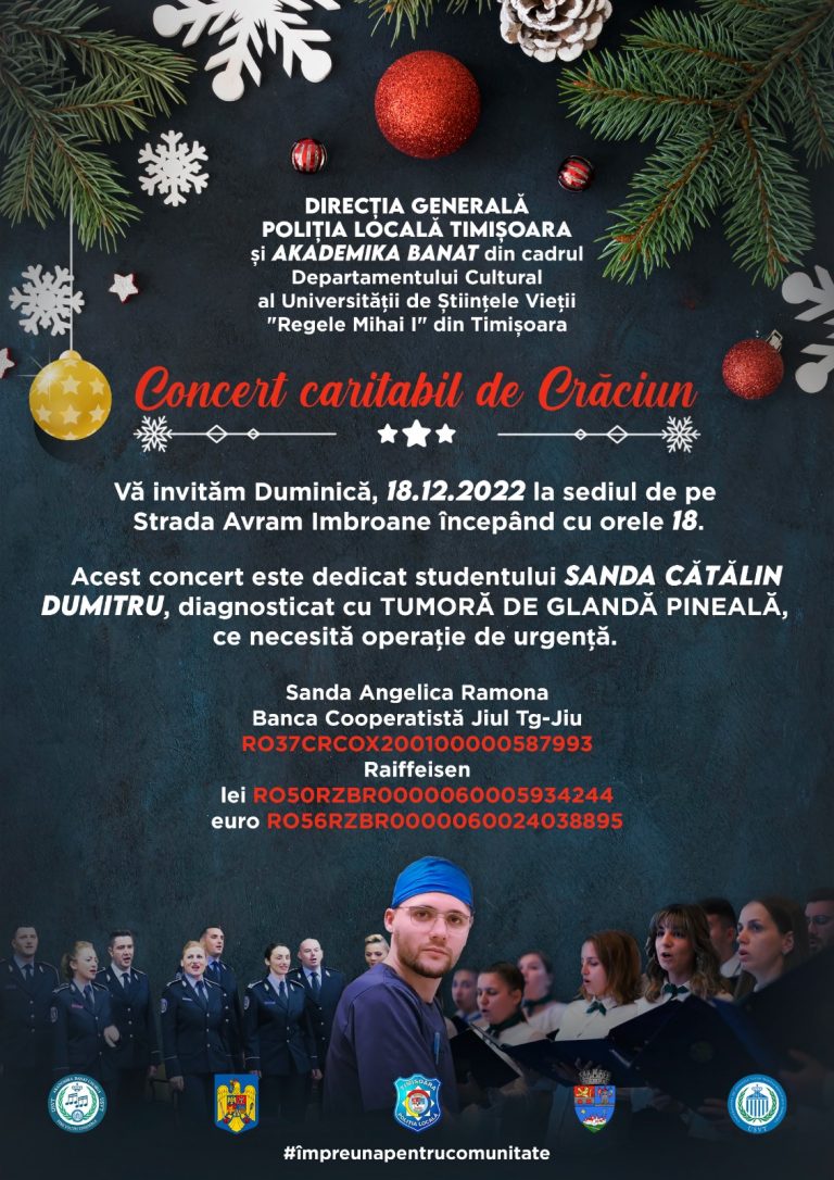Concert Caritabil de Crăciun –  Poliția Locală Timișoara și Universitatea de Științele Vieții sunt ”Împreună pentru comunitate!”